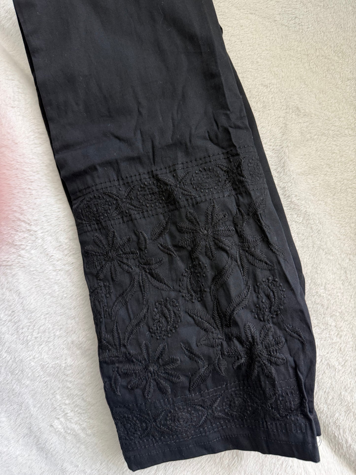 Black Chikankari Straight Cut Cotton Pant