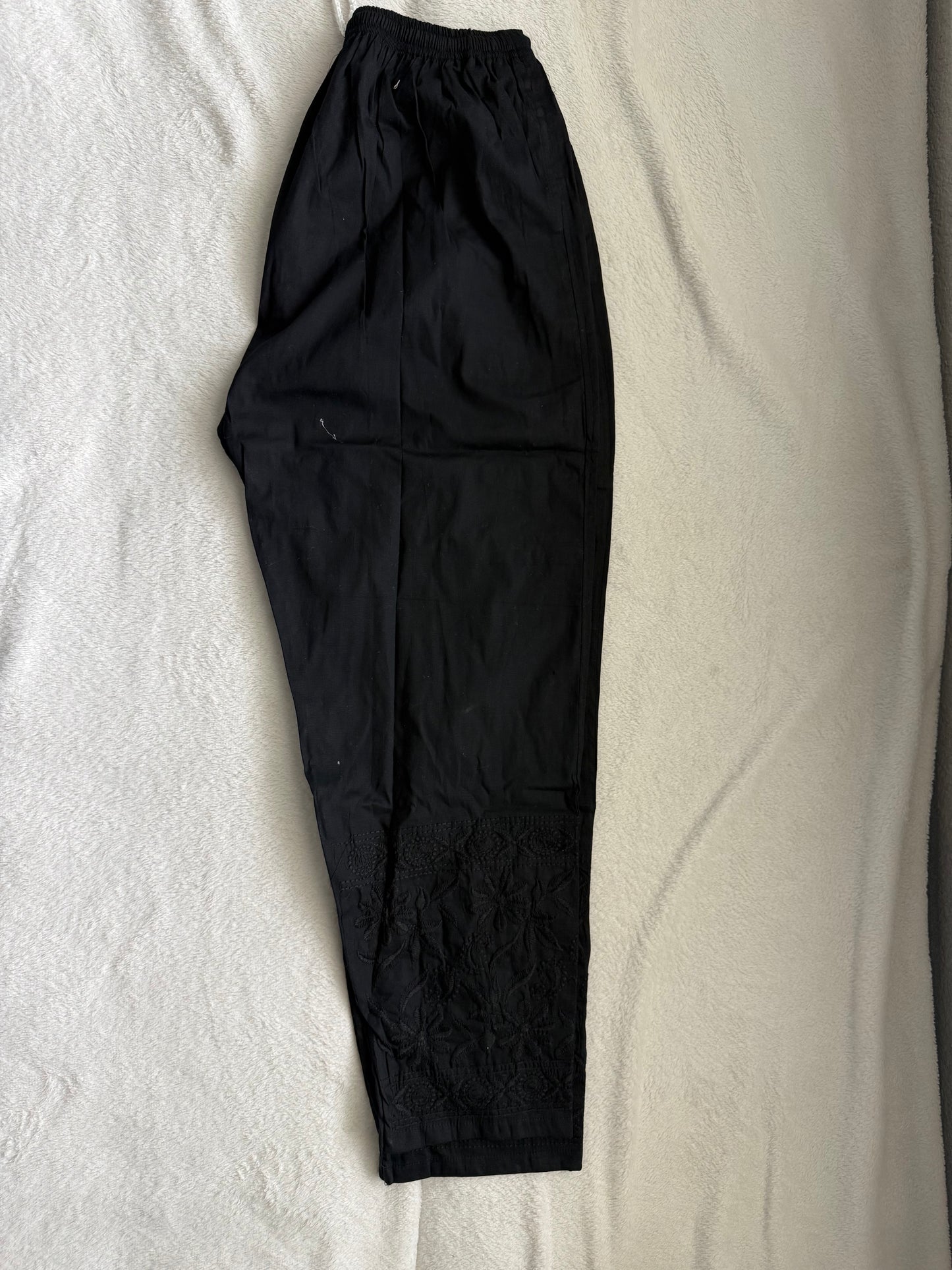 Black Chikankari Straight Cut Cotton Pant