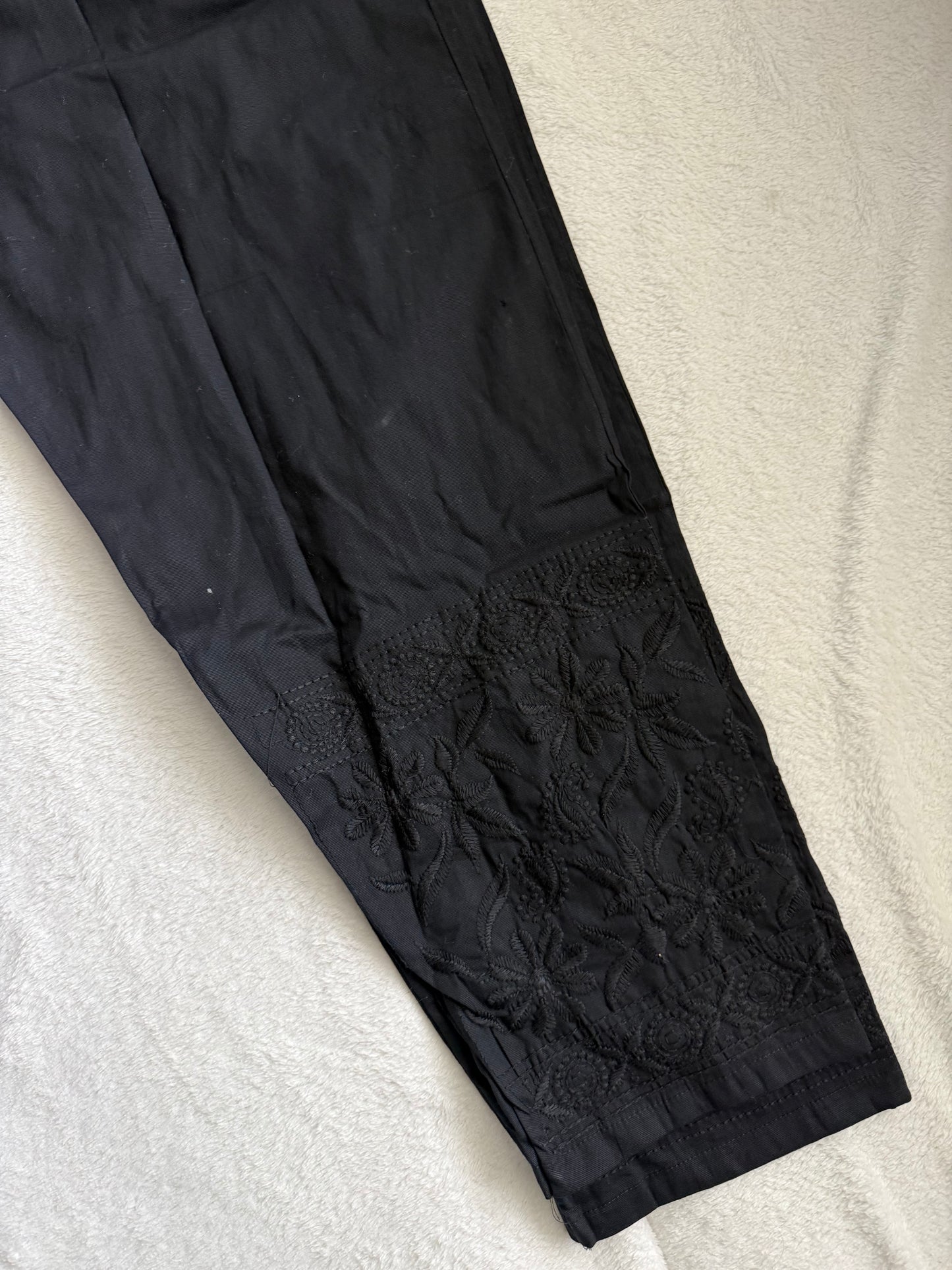 Black Chikankari Straight Cut Cotton Pant