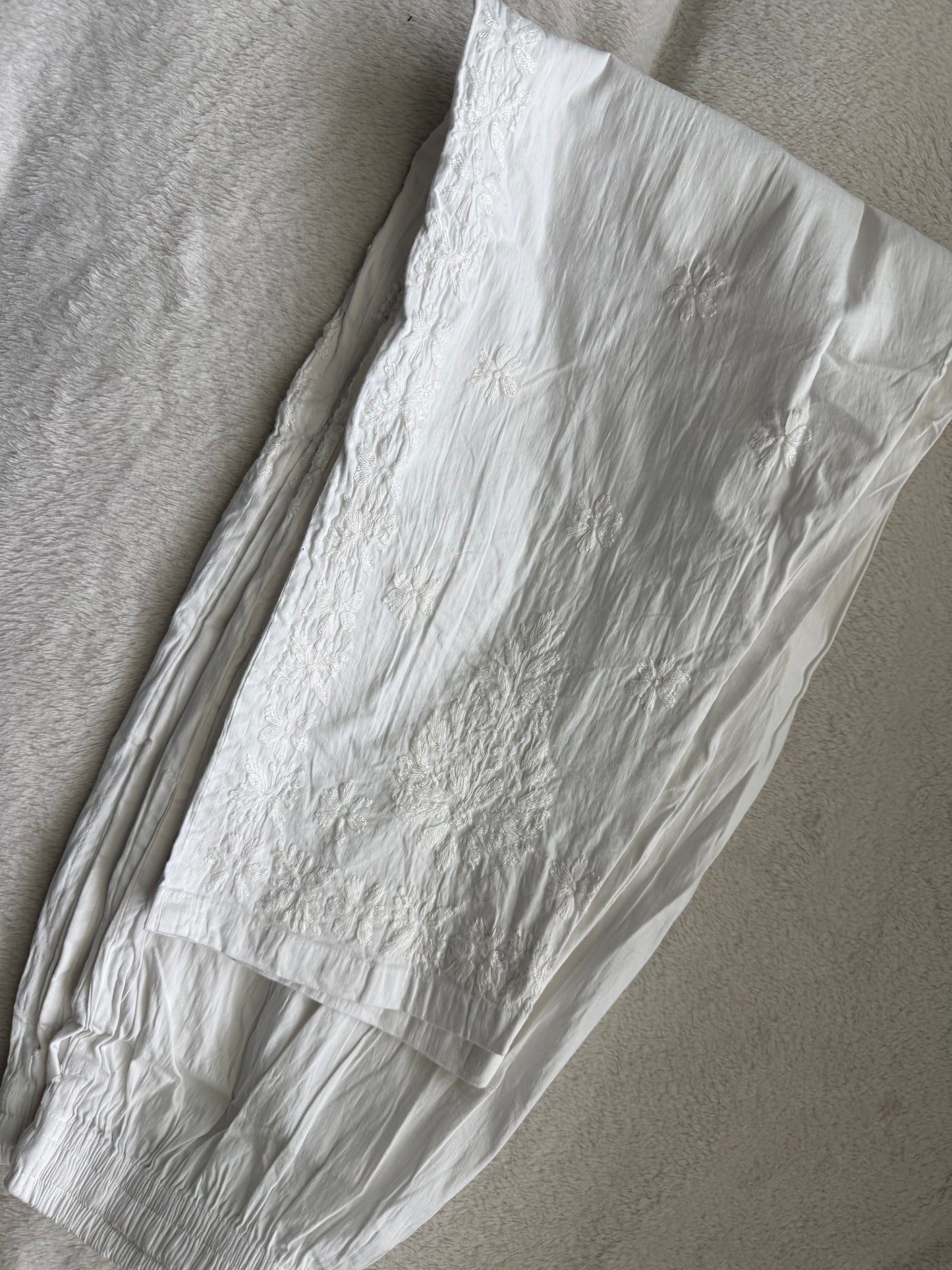 White Chikankari Straight Cut Cotton Pant