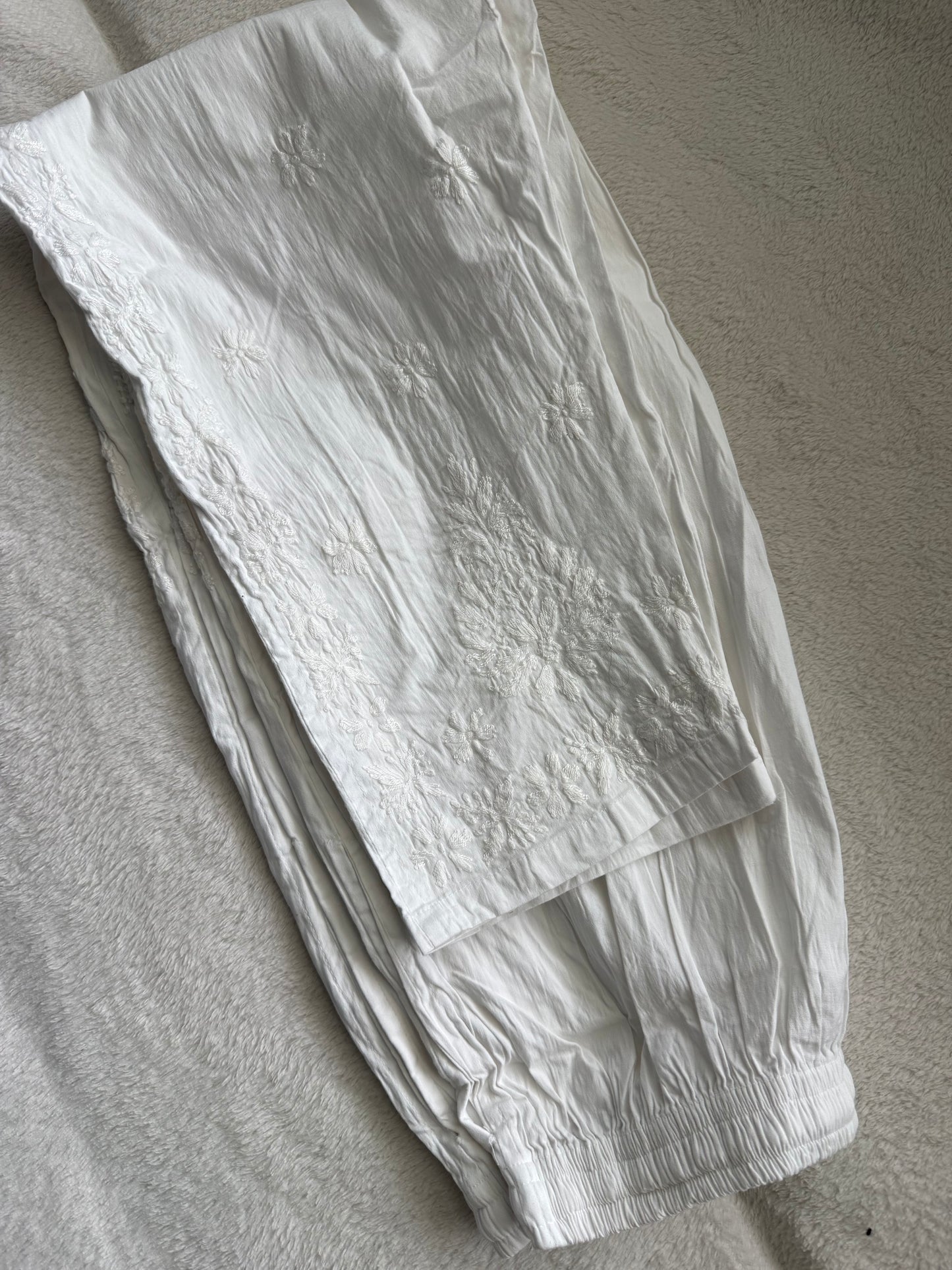 White Chikankari Straight Cut Cotton Pant