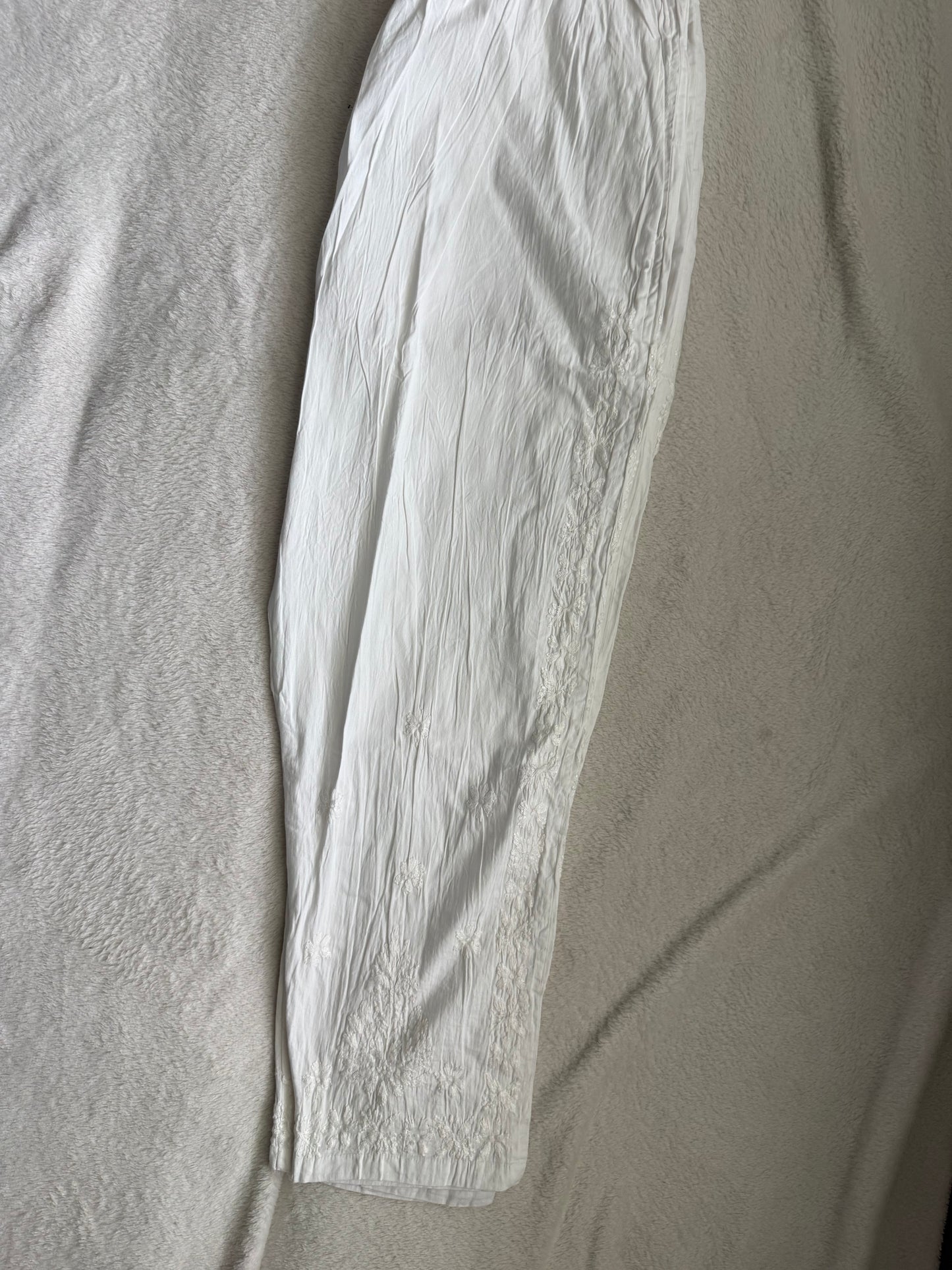White Chikankari Straight Cut Cotton Pant