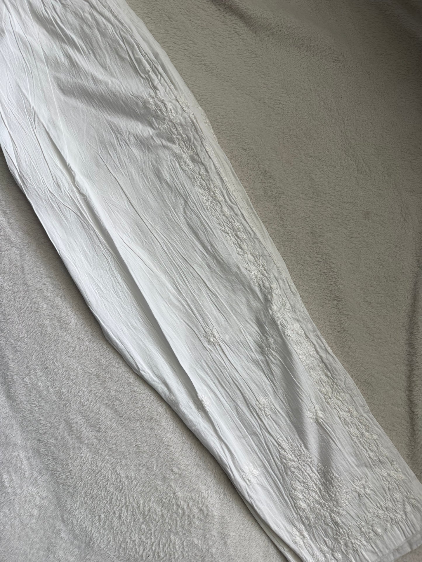 White Chikankari Straight Cut Cotton Pant
