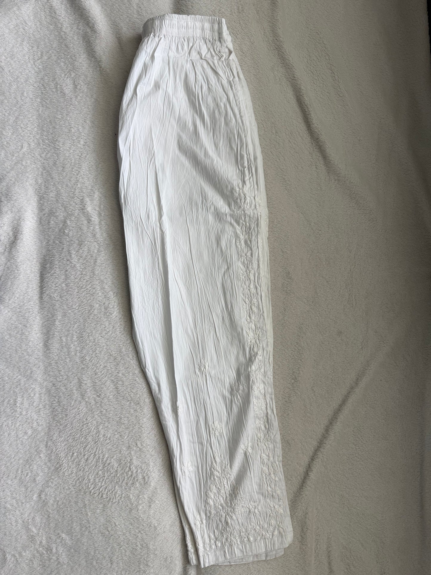 White Chikankari Straight Cut Cotton Pant