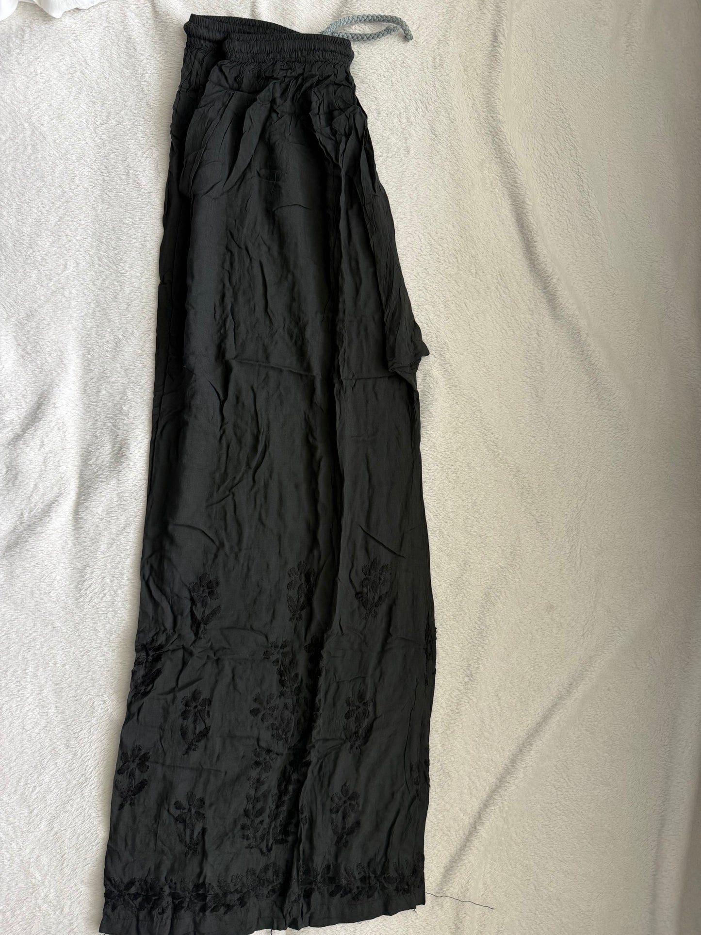 Black Chikankari Palazzo Rayon Pant