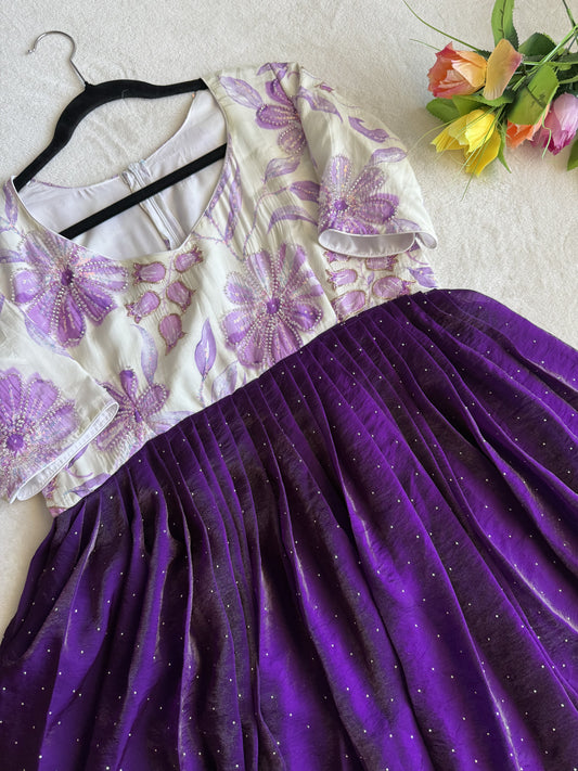 Purple and White Designer Party Wear Long Anarkali Dress