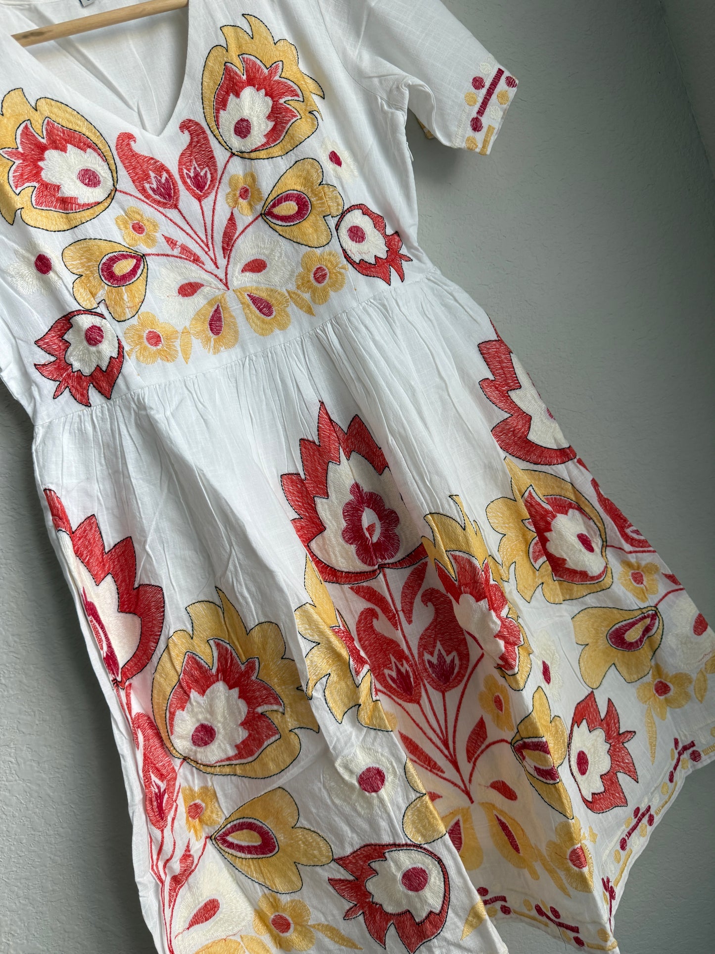 White Cotton Embroidered Short Tunic – Floral Vacation Kurti