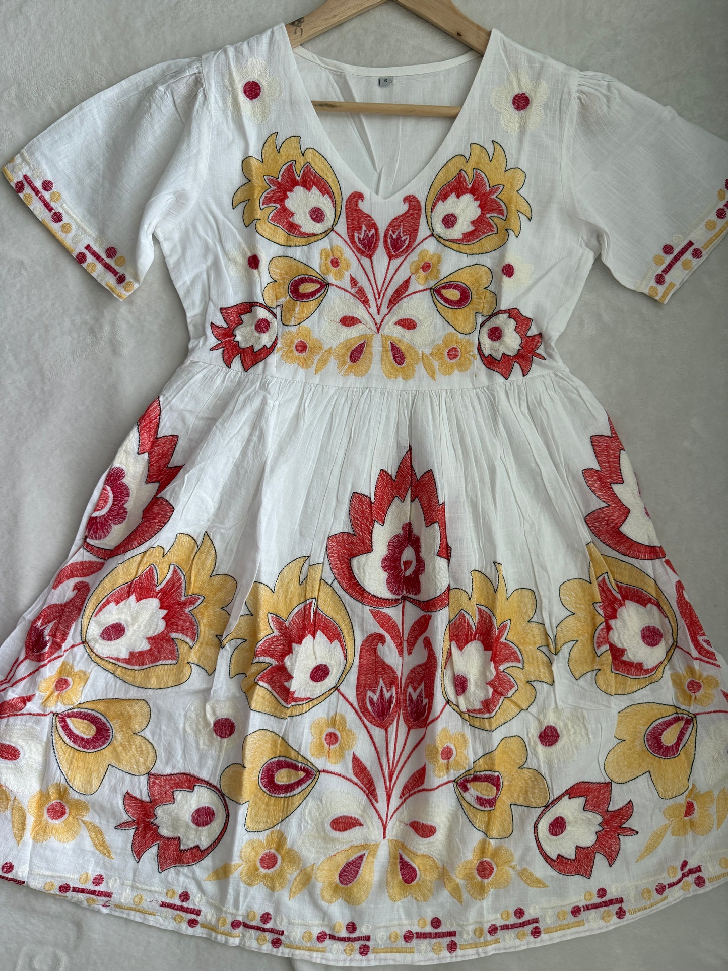 White Cotton Embroidered Short Tunic – Floral Vacation Kurti
