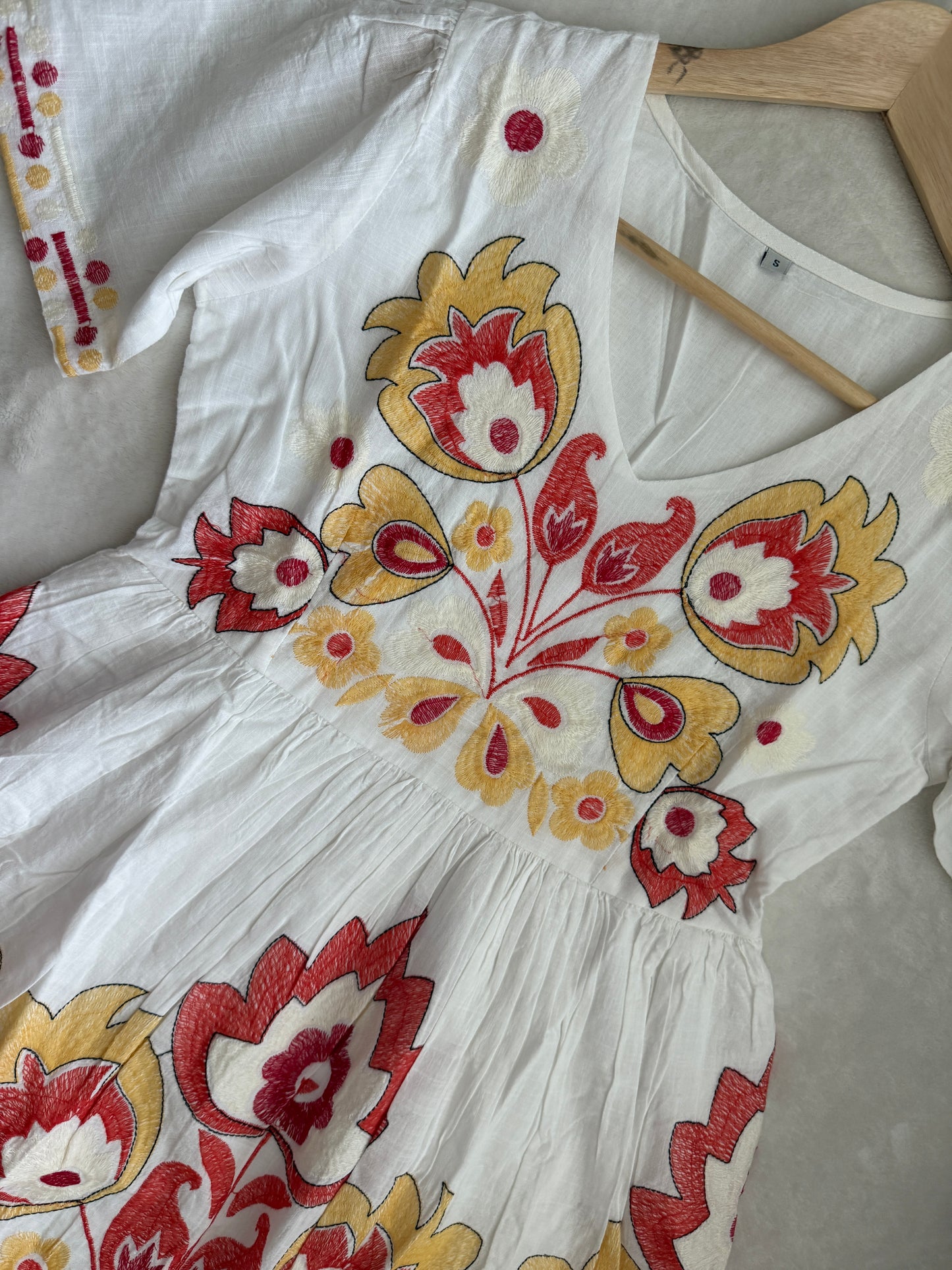 White Cotton Embroidered Short Tunic – Floral Vacation Kurti