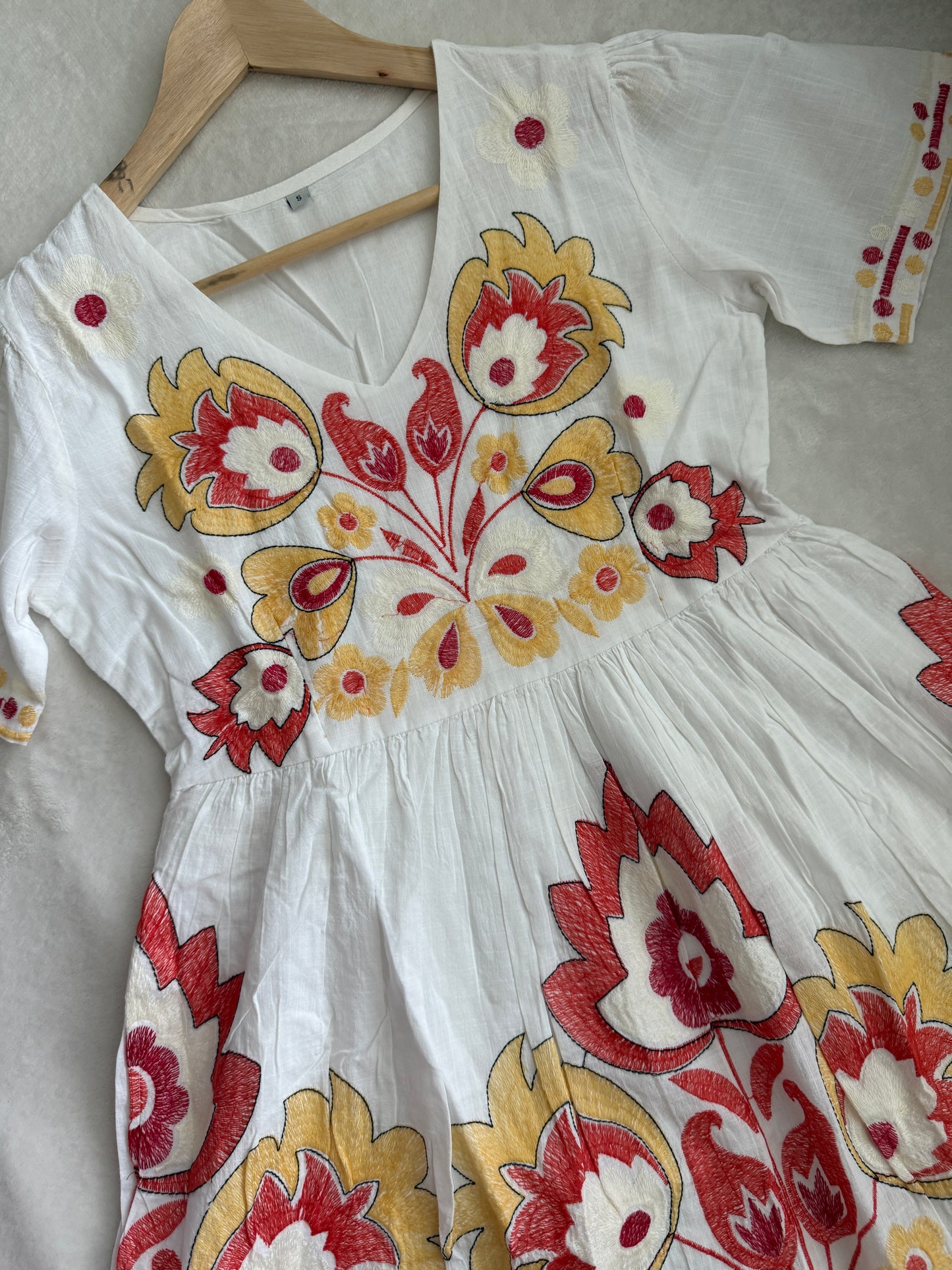 White Cotton Embroidered Short Tunic – Floral Vacation Kurti