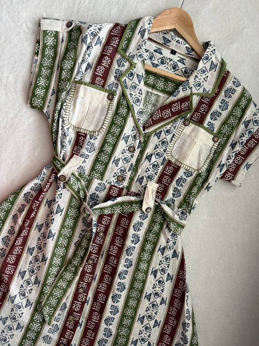 Handblock print collar style tunic dress - short dress - boho short kurti