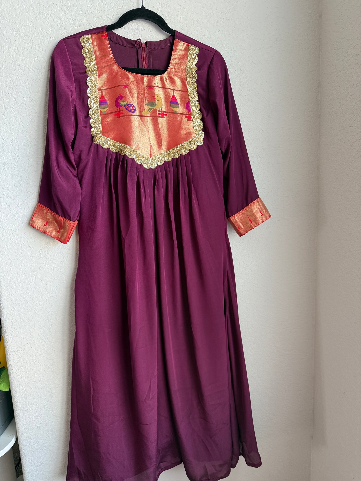Wine shade paithani crape tunic with beautiful lace detailing