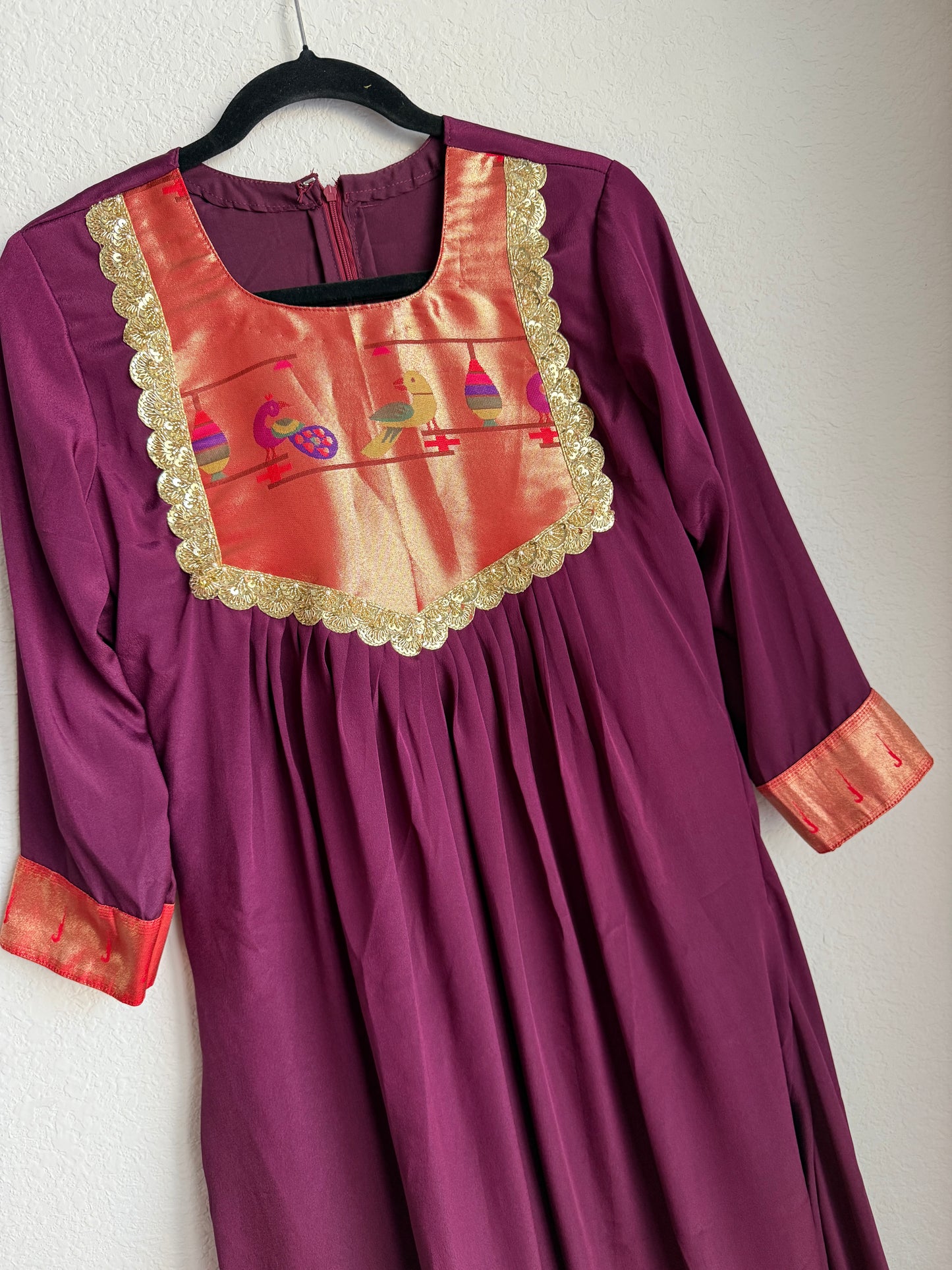 Wine shade paithani crape tunic with beautiful lace detailing