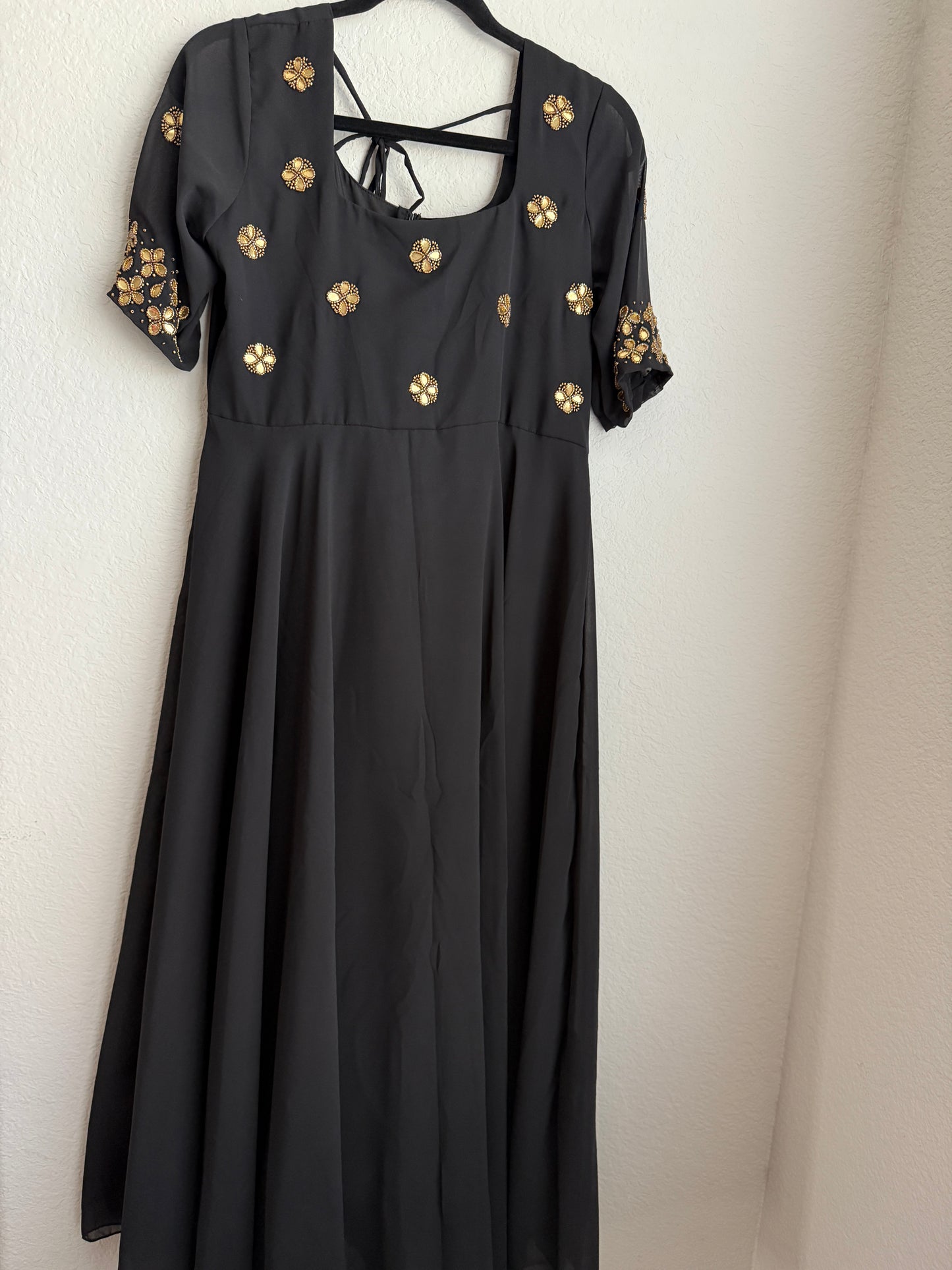 Black Georgette Foil Maggam Work Heavy Flared Designer Anarkali Tunic