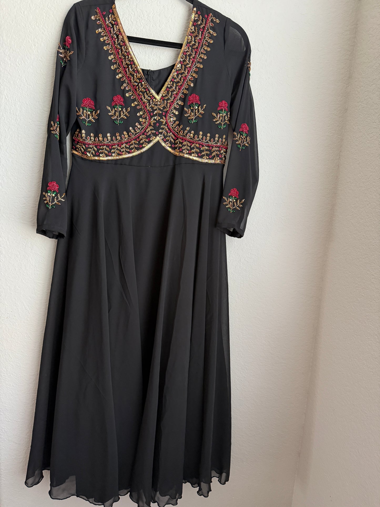 Black georgette maggam work heavy flare designer anarkali tunic