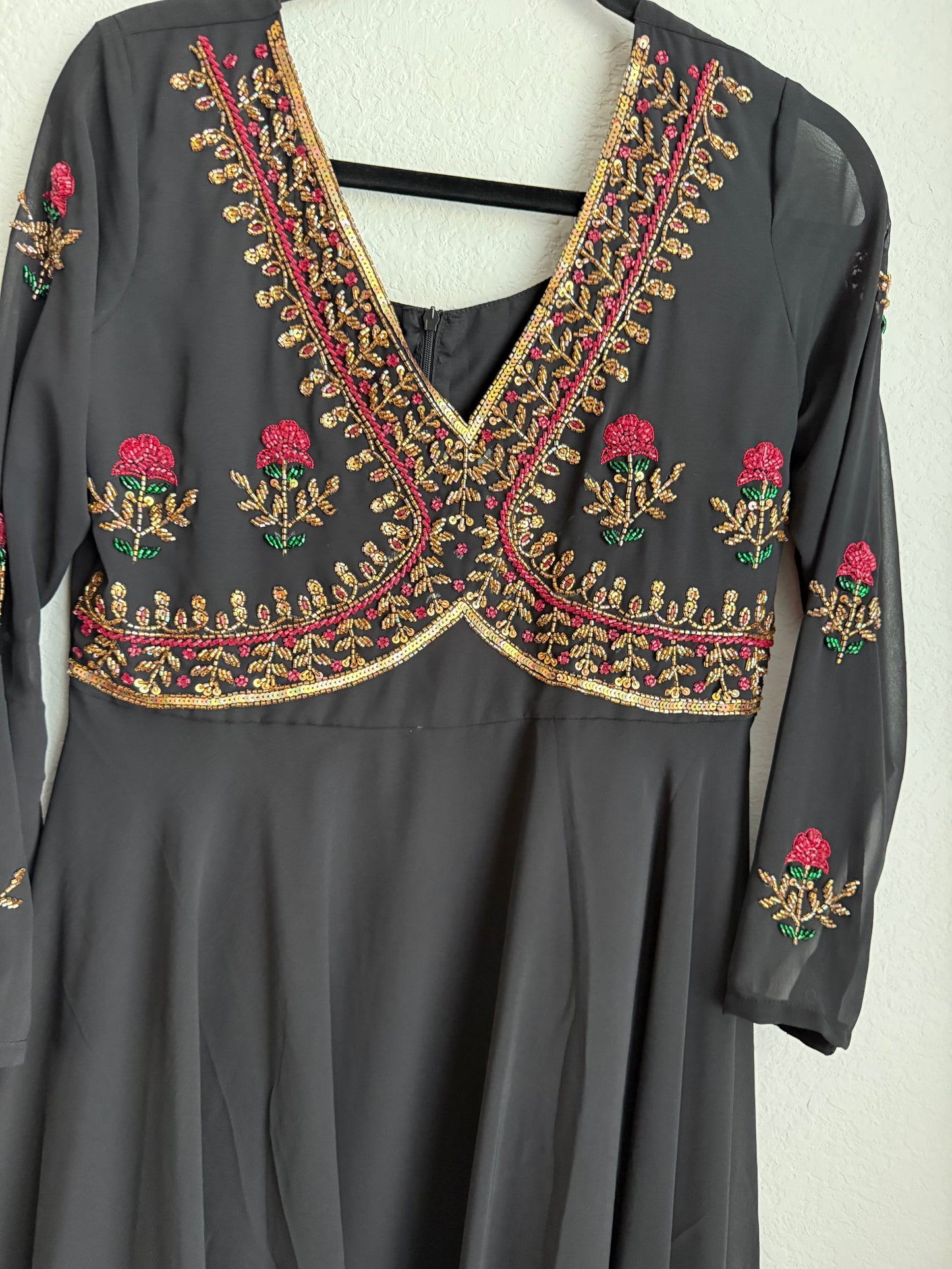 Black georgette maggam work heavy flare designer anarkali tunic