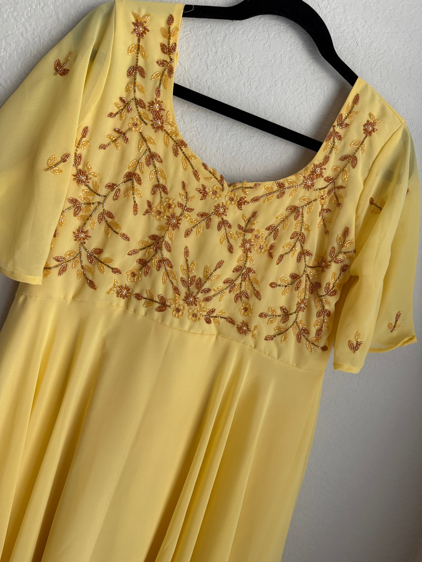 Yellow maggam work georgette heavy flare anarkali tunic