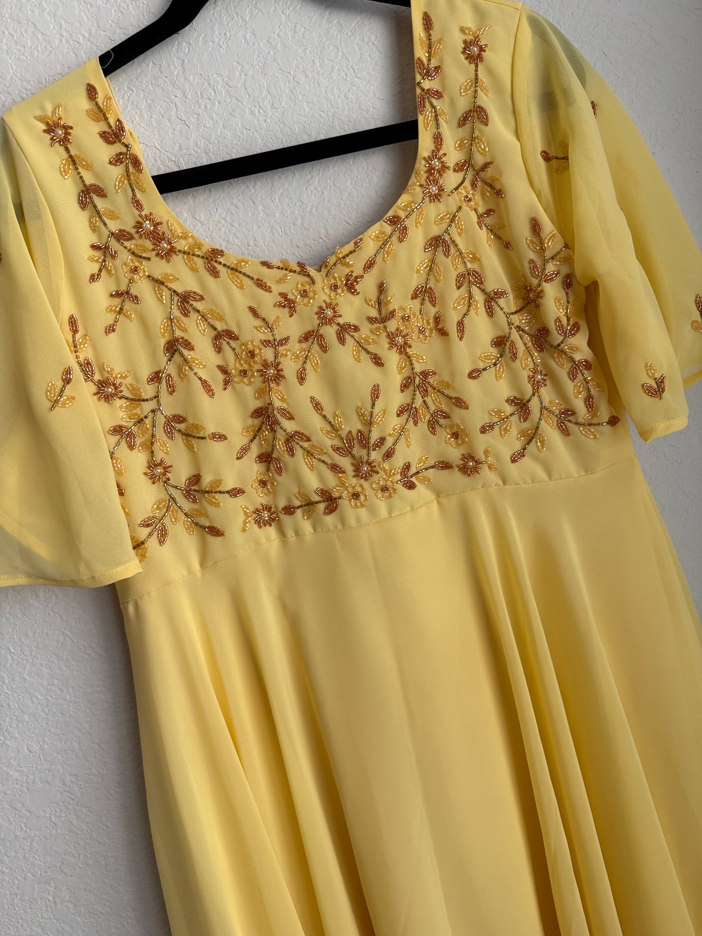 Yellow maggam work georgette heavy flare anarkali tunic