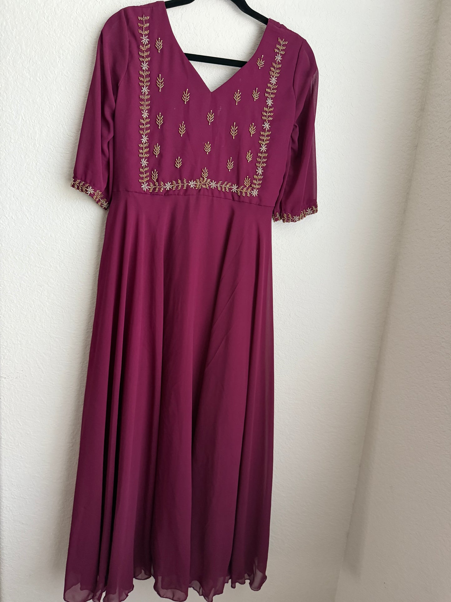 Wine shade georgette maggam work anarkali tunic