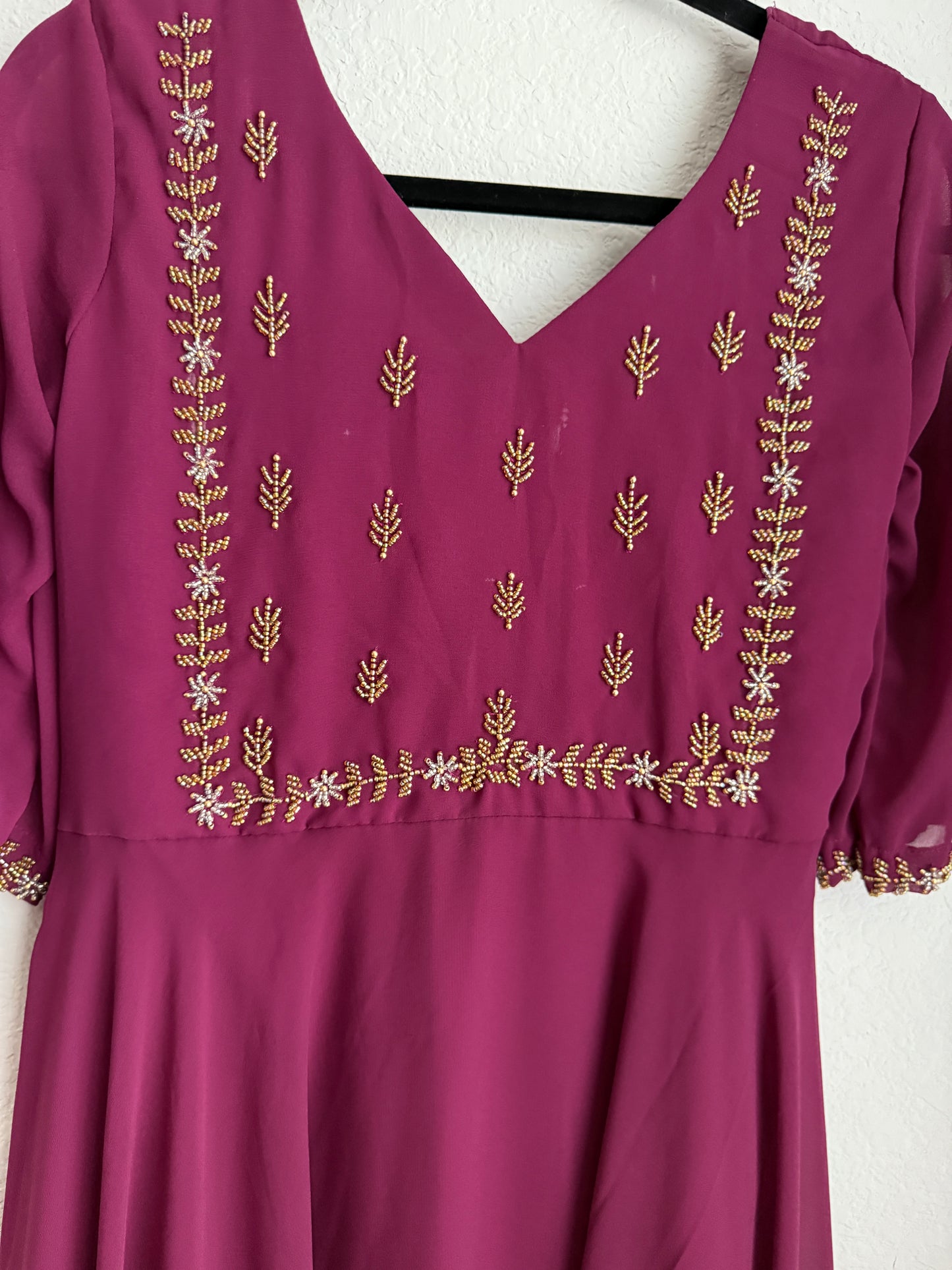 Wine shade georgette maggam work anarkali tunic