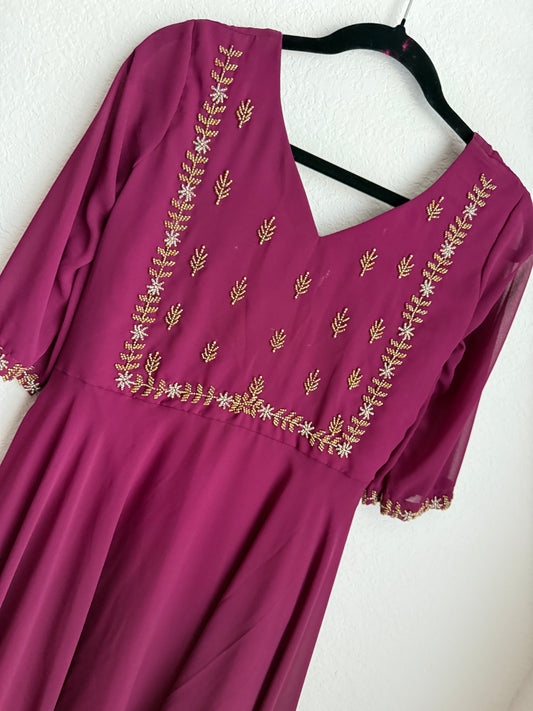 Wine shade georgette maggam work anarkali tunic