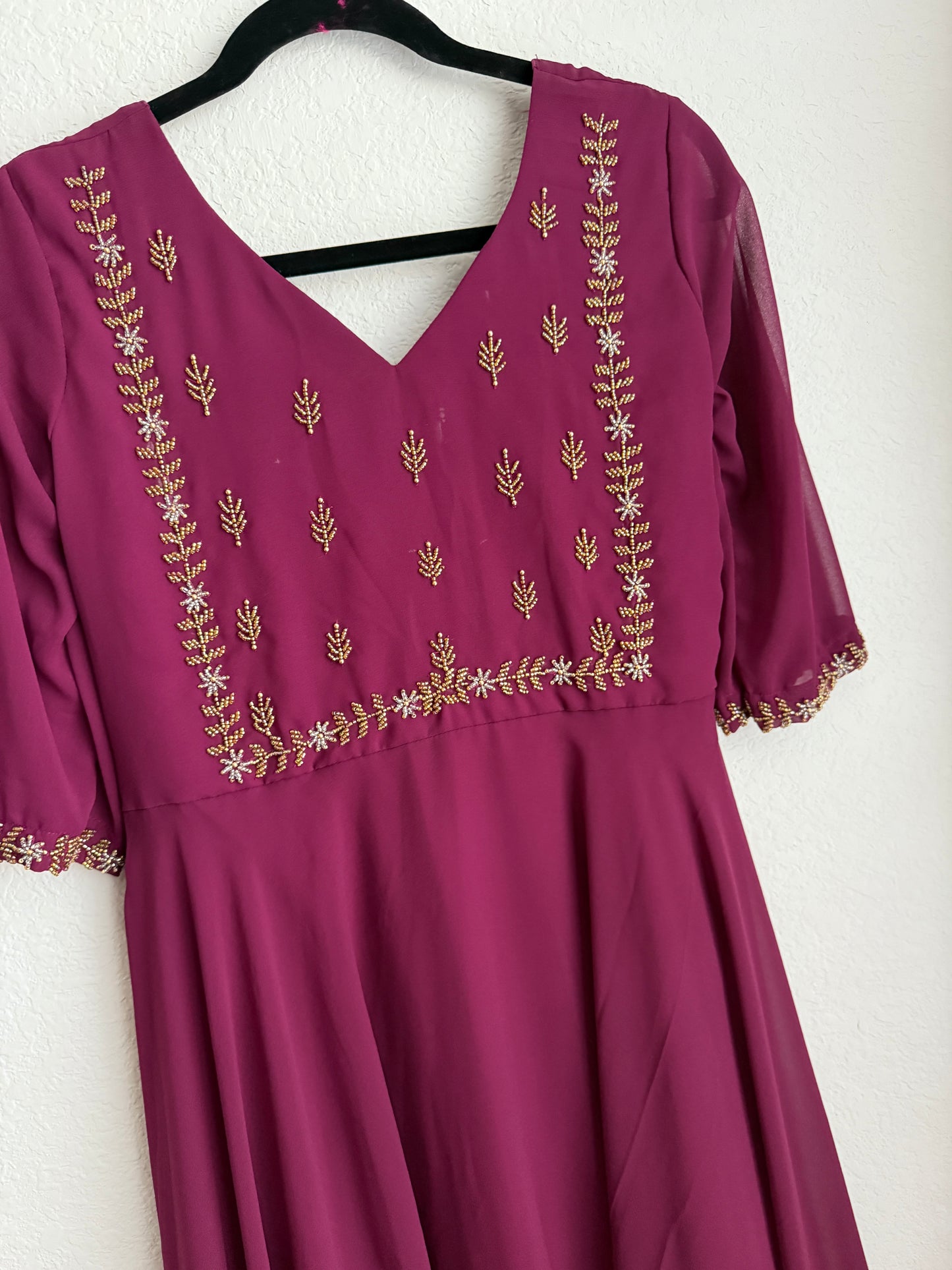 Wine shade georgette maggam work anarkali tunic