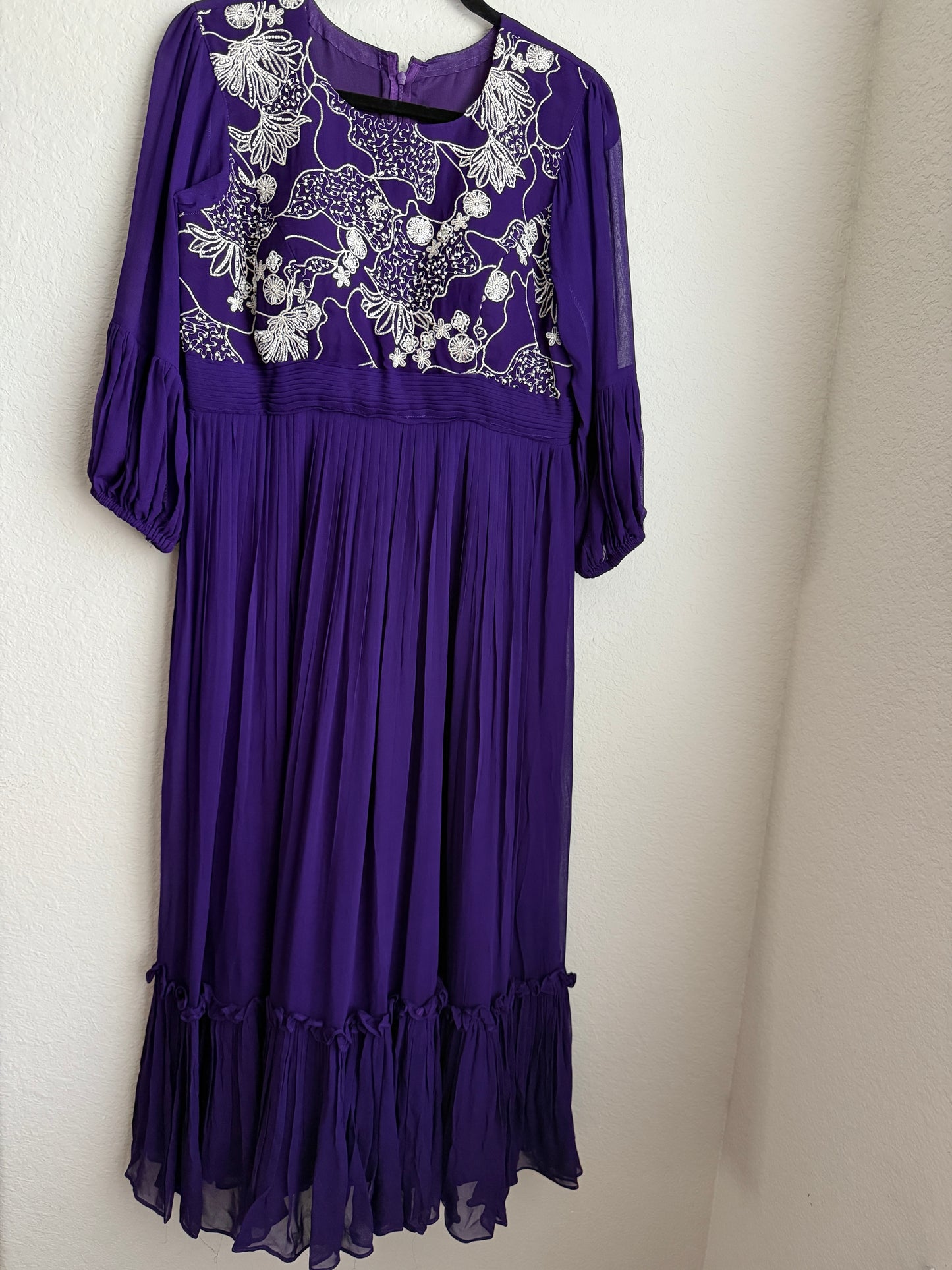 Purple georgette designer tunic with a unique yolk pattern