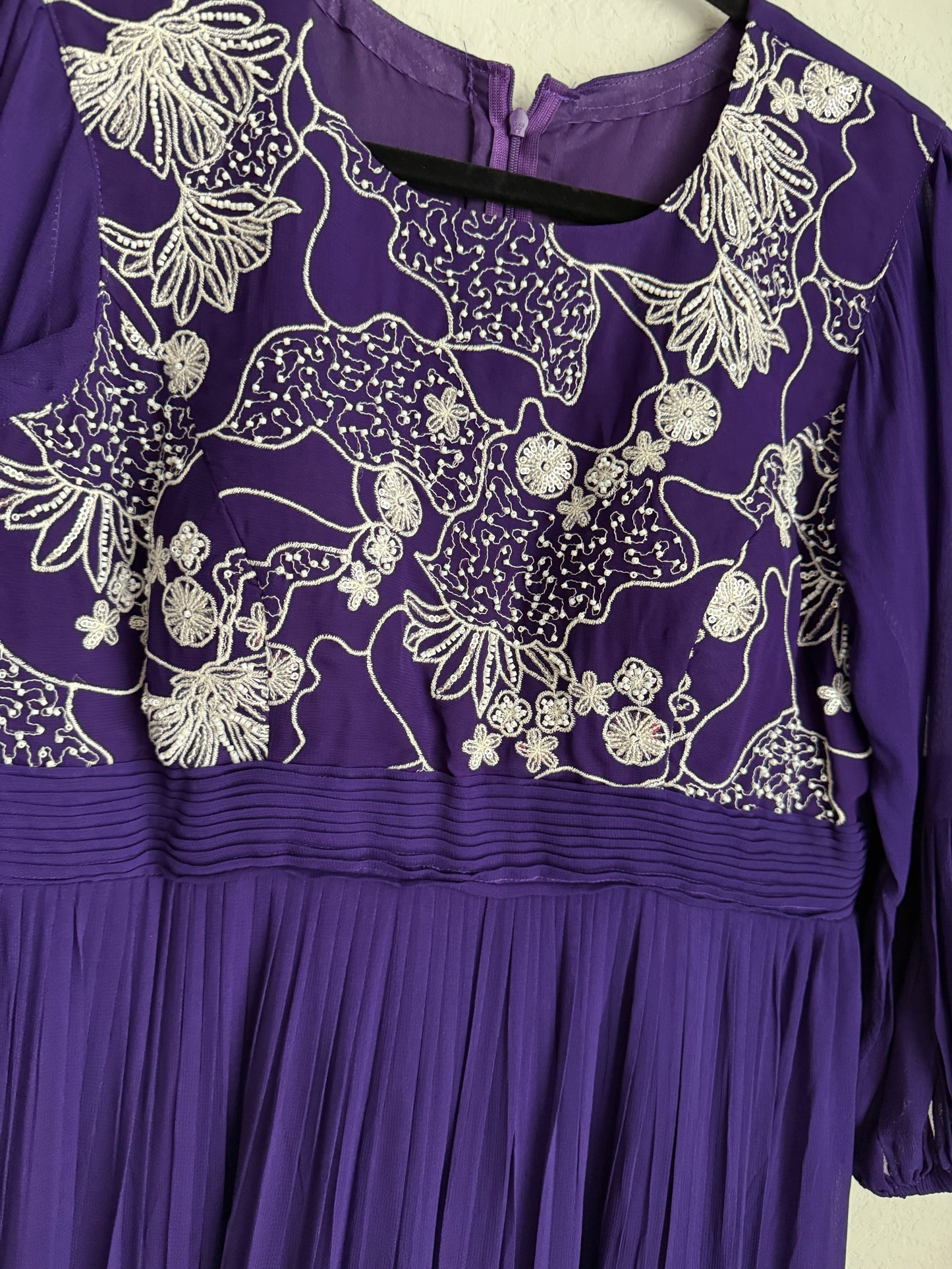 Purple georgette designer tunic with a unique yolk pattern