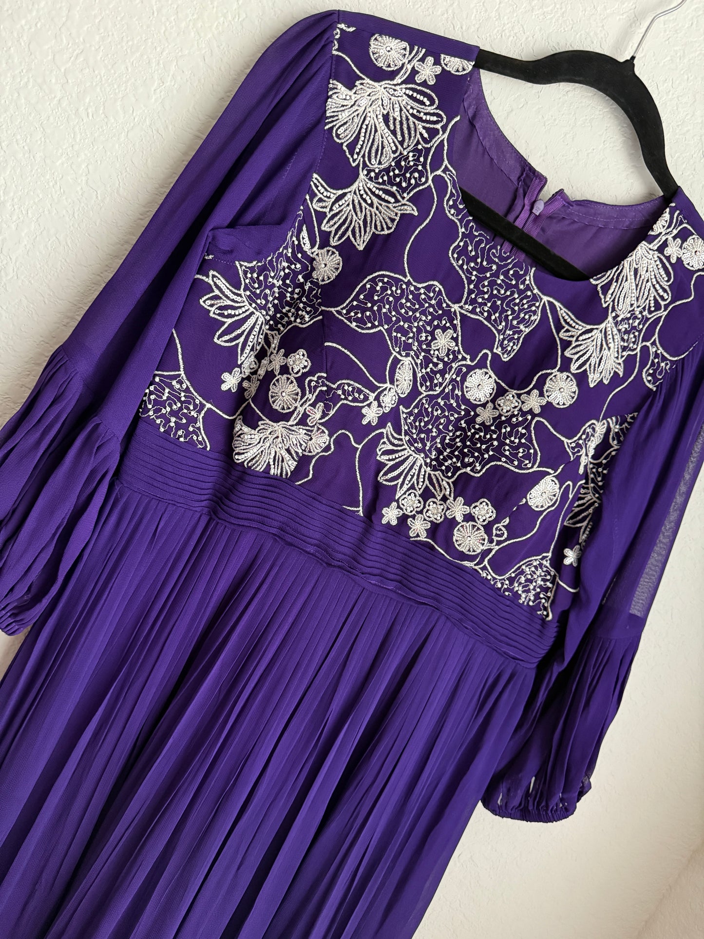 Purple georgette designer tunic with a unique yolk pattern