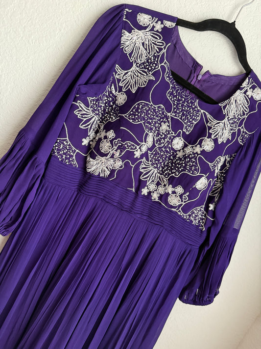 Purple georgette designer tunic with a unique yolk pattern