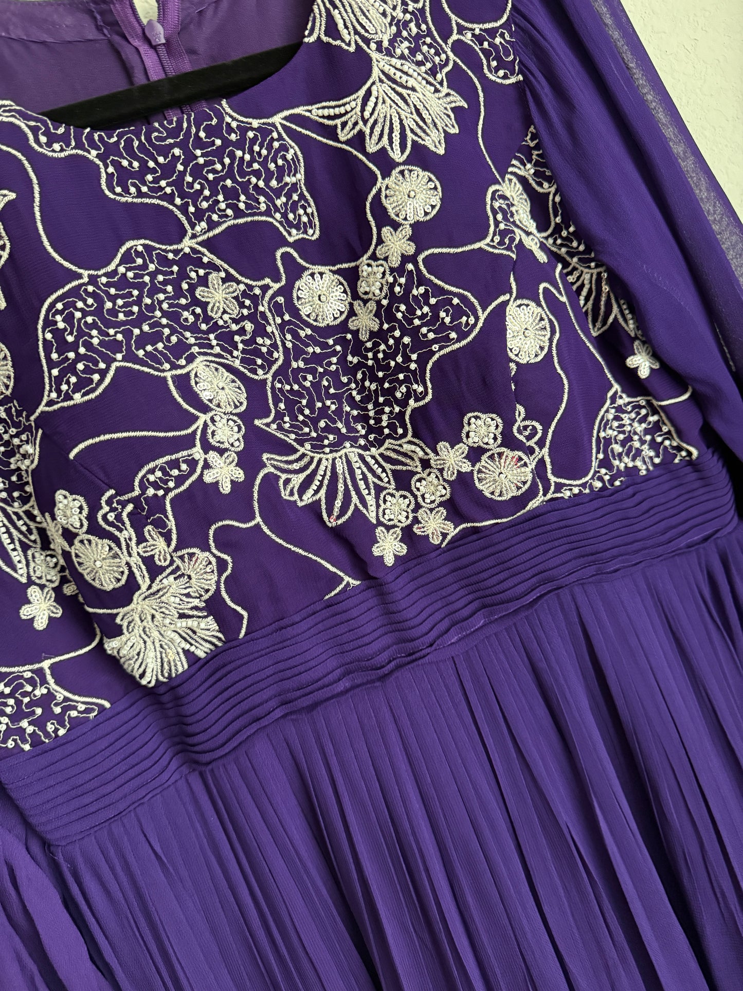 Purple georgette designer tunic with a unique yolk pattern