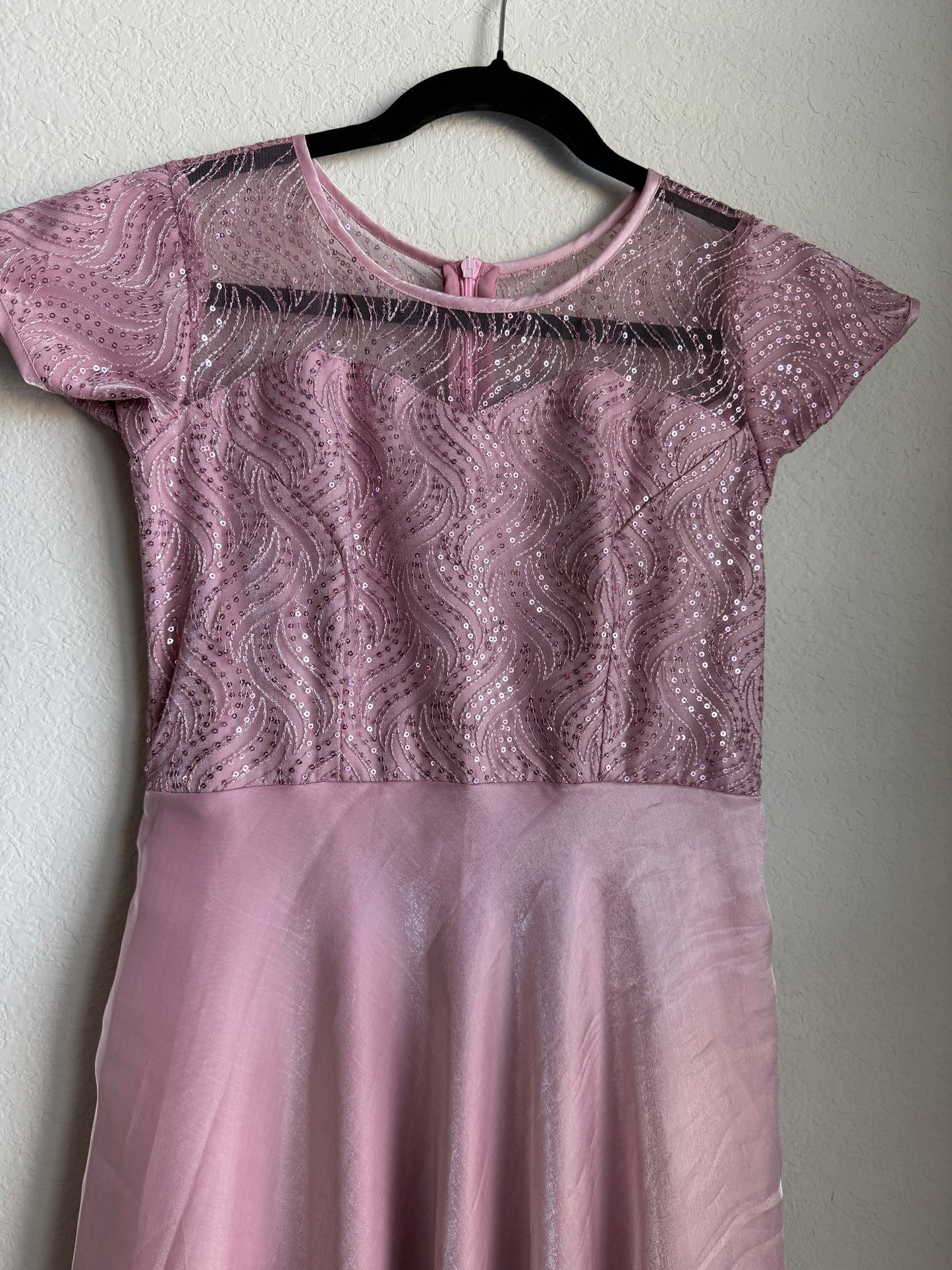 Mauve Pink Long Organza Ruffle Designer Short Sleeve Anarkali Gown