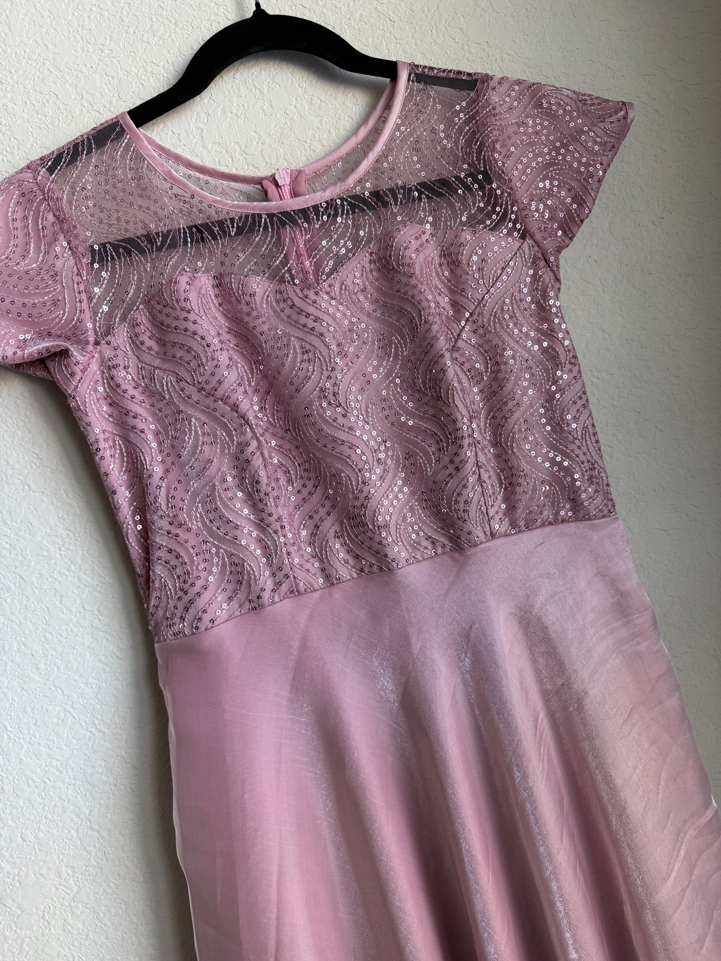 Mauve Pink Long Organza Ruffle Designer Short Sleeve Anarkali Gown