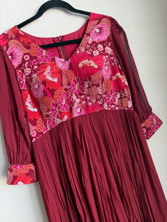 Maroon georgette v neck designer long dress