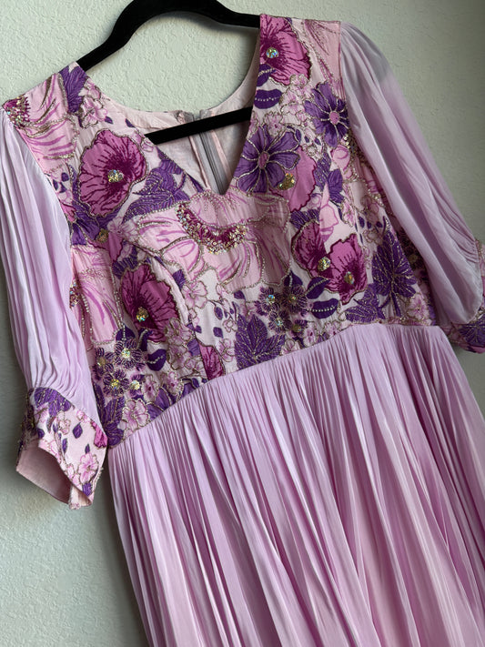 Lavendar with purple dual shade crape long anarkali dress