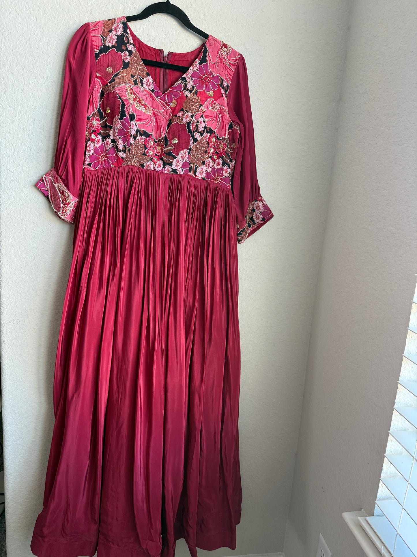 Maroon shade crape long anarkali dress