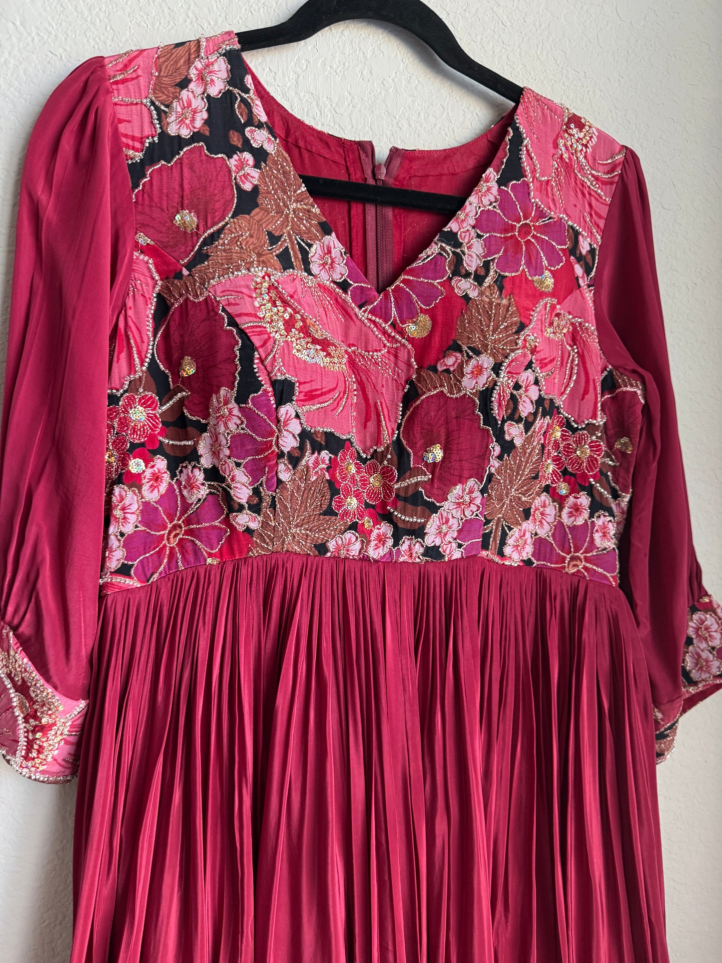 Maroon shade crape long anarkali dress