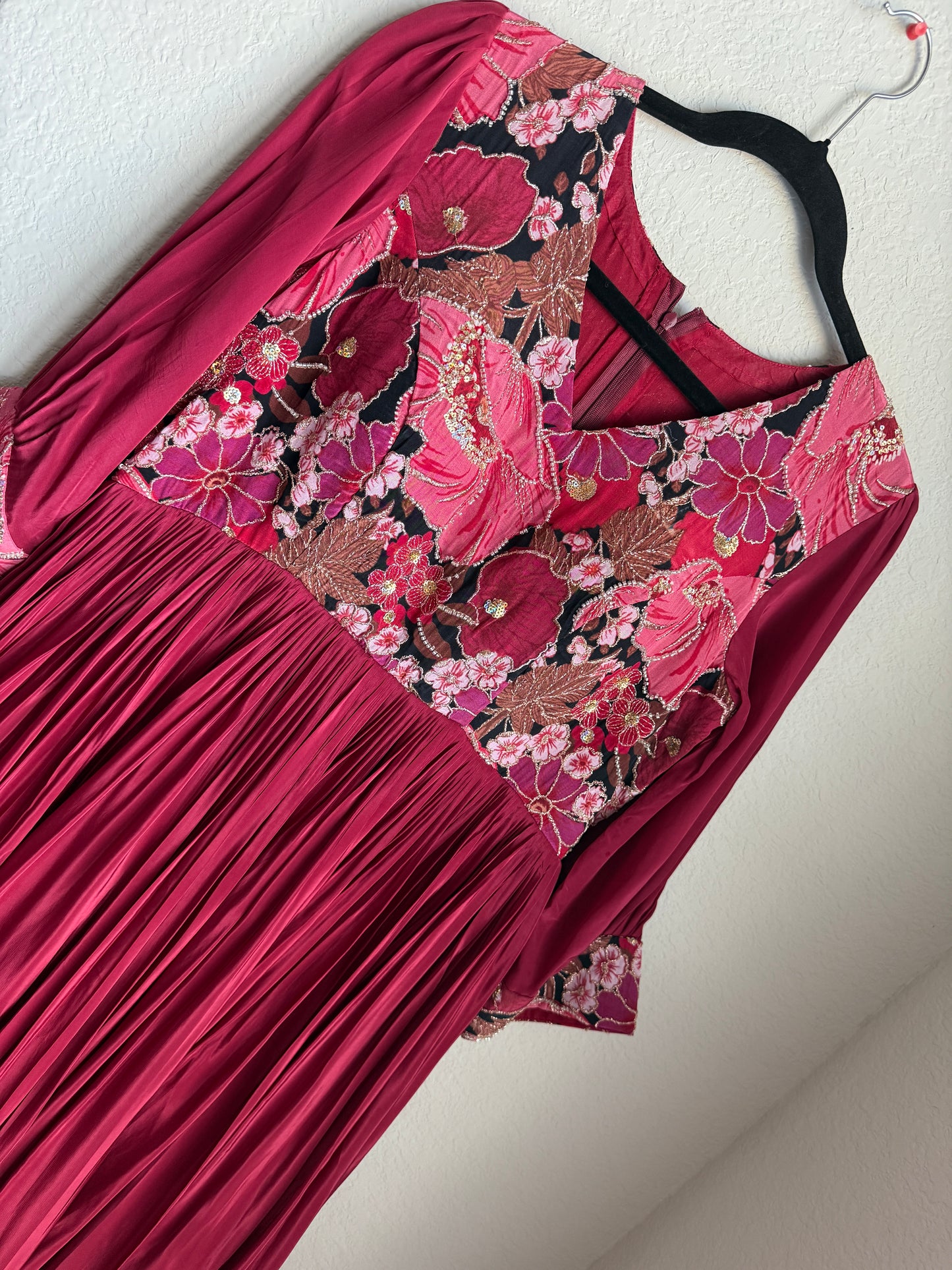 Maroon shade crape long anarkali dress