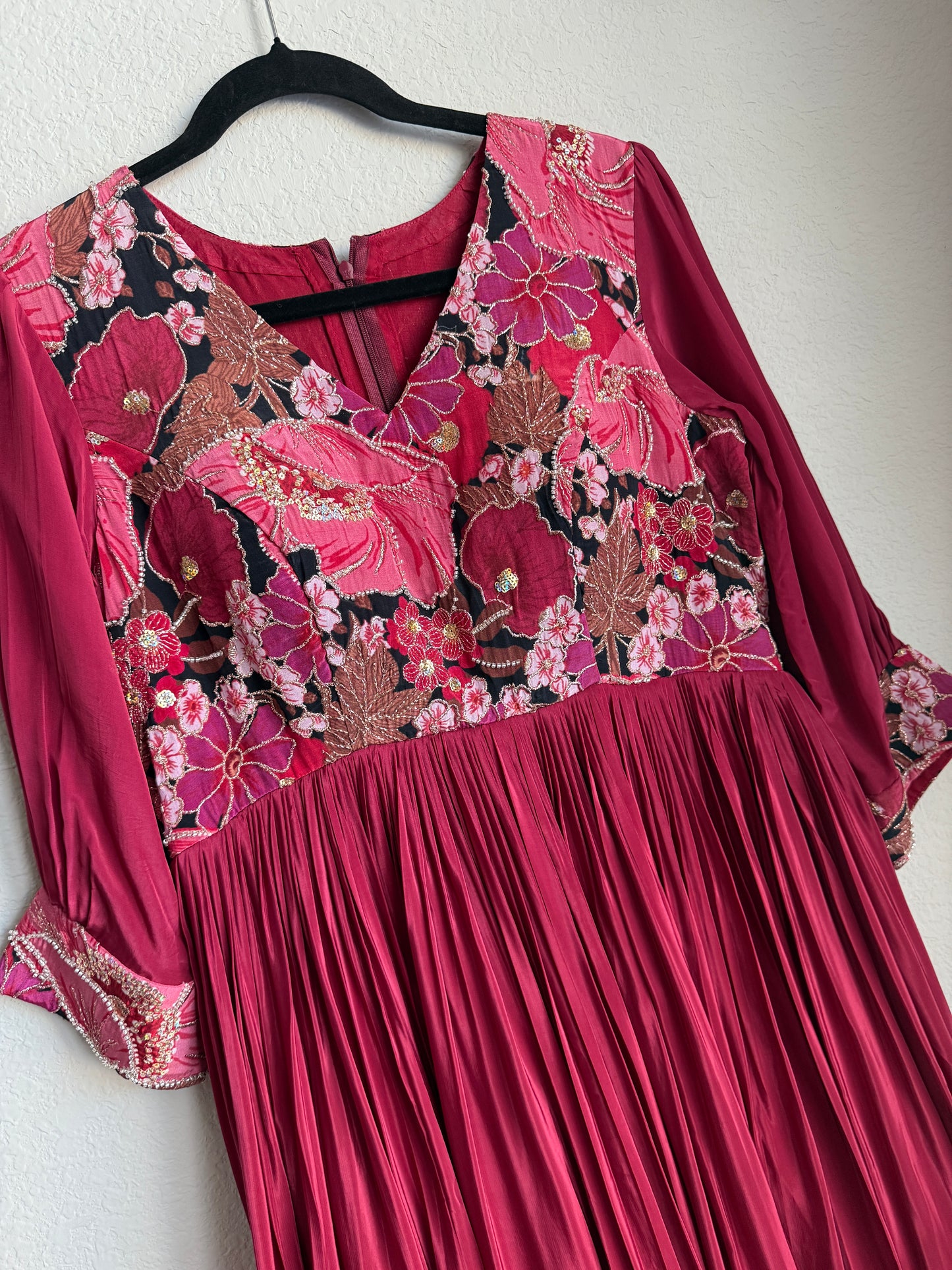 Maroon shade crape long anarkali dress