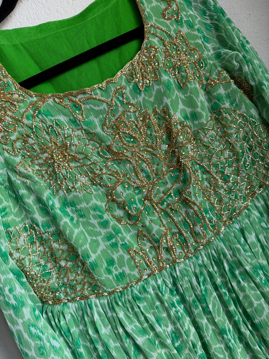 Green georgette long full sleeve maggam work anarkali dress