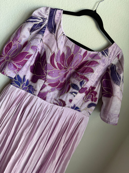 Lavendar Dual shade natural crape long designer dress