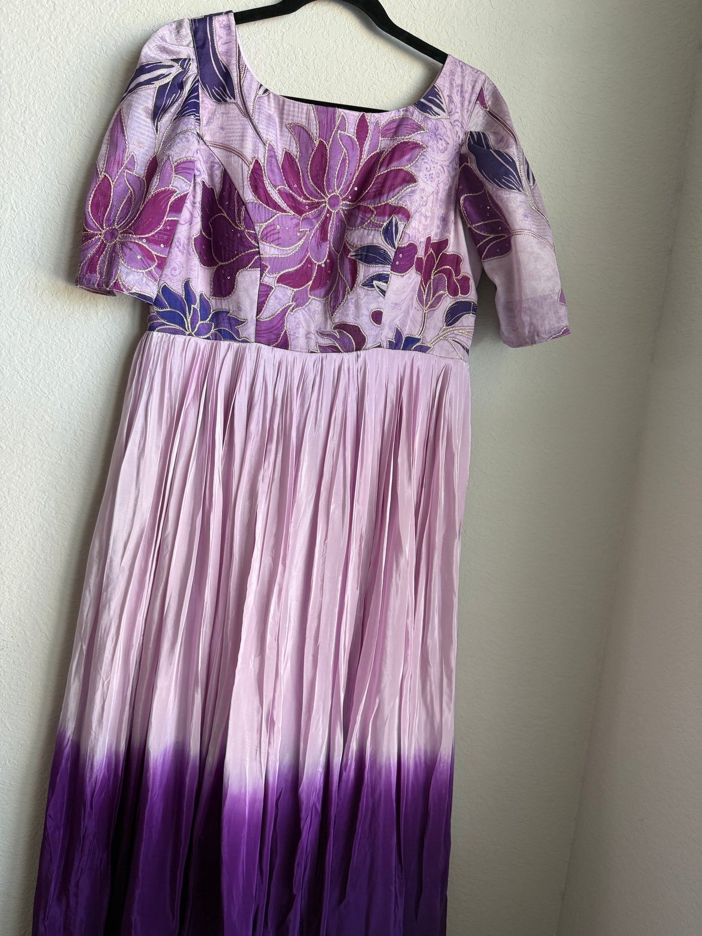 Lavendar Dual shade natural crape long designer dress