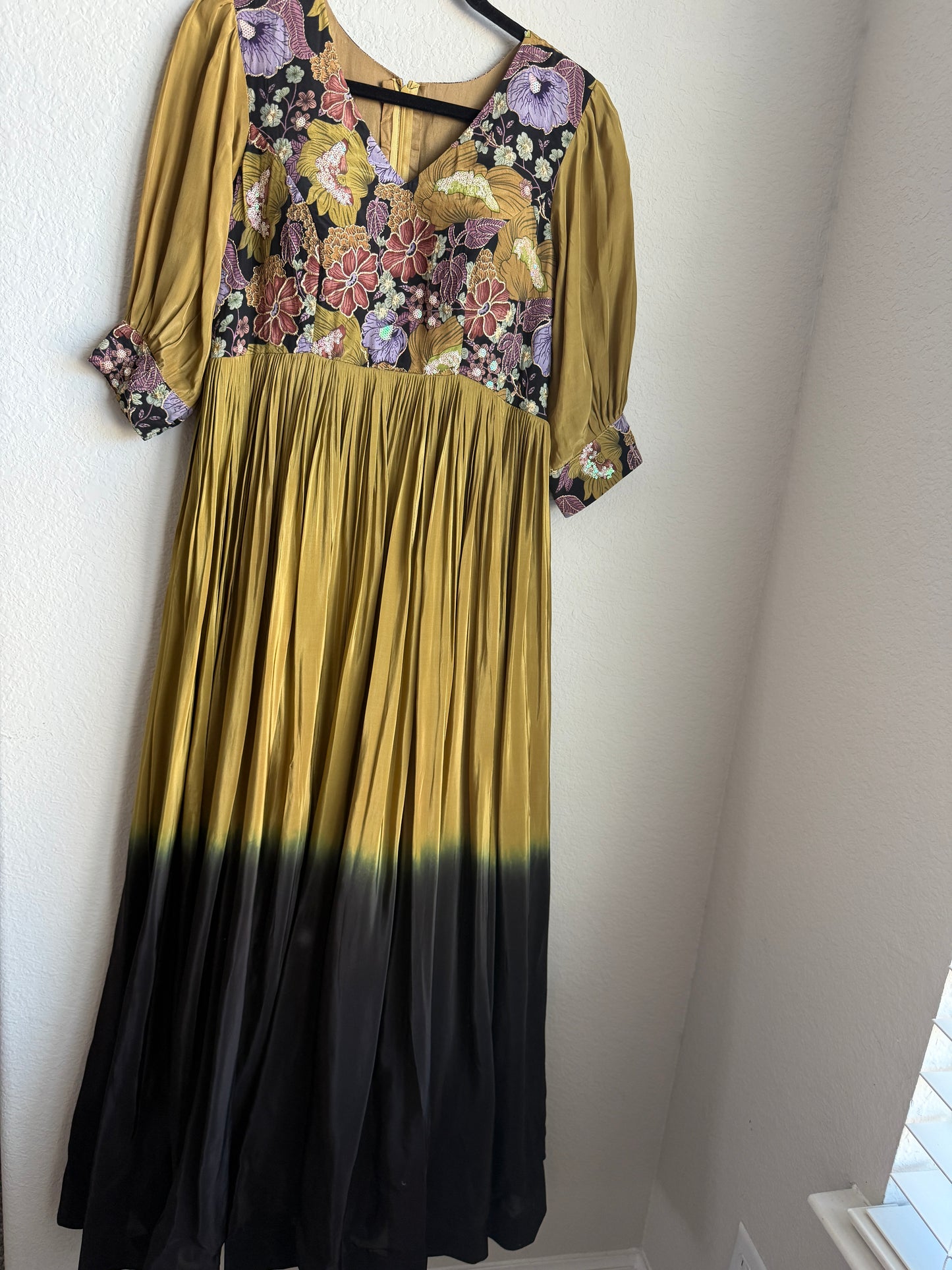 Mehendi Green with black dual shade crape long anarkali dress