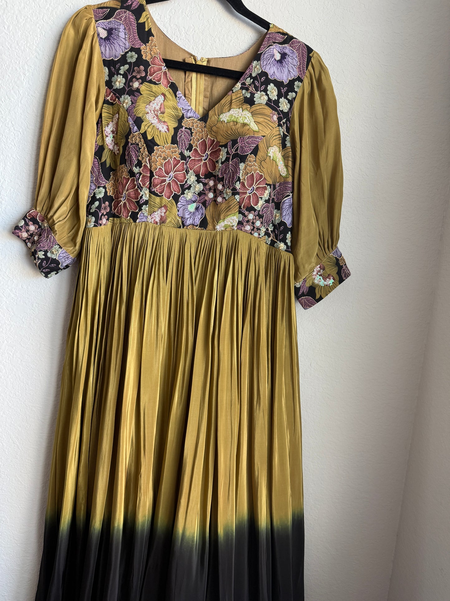 Mehendi Green with black dual shade crape long anarkali dress