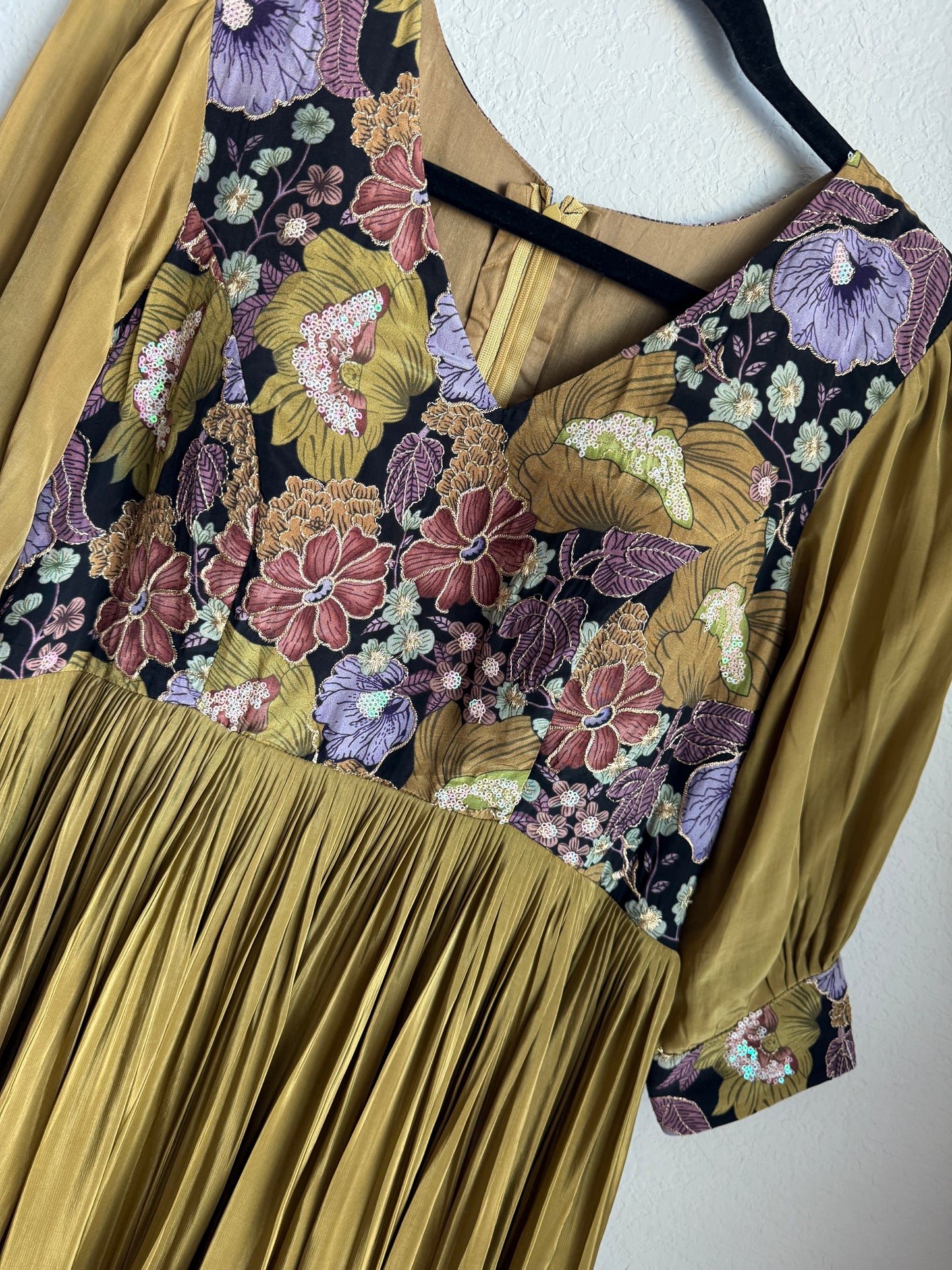 Mehendi Green with black dual shade crape long anarkali dress