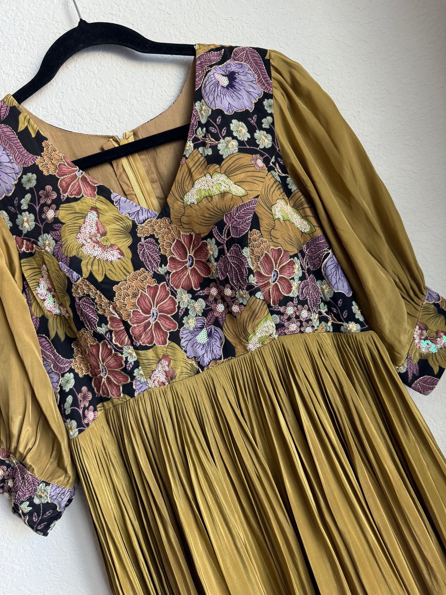 Mehendi Green with black dual shade crape long anarkali dress