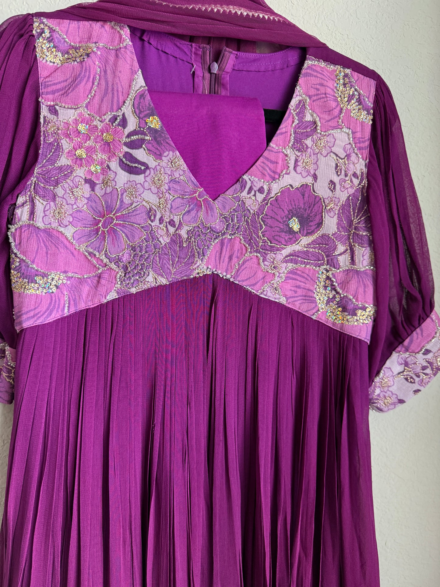 Magenta shade georgette alia cut kurti set with net dupatta