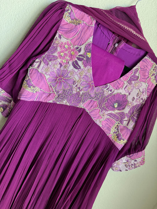 Magenta shade georgette alia cut kurti set with net dupatta