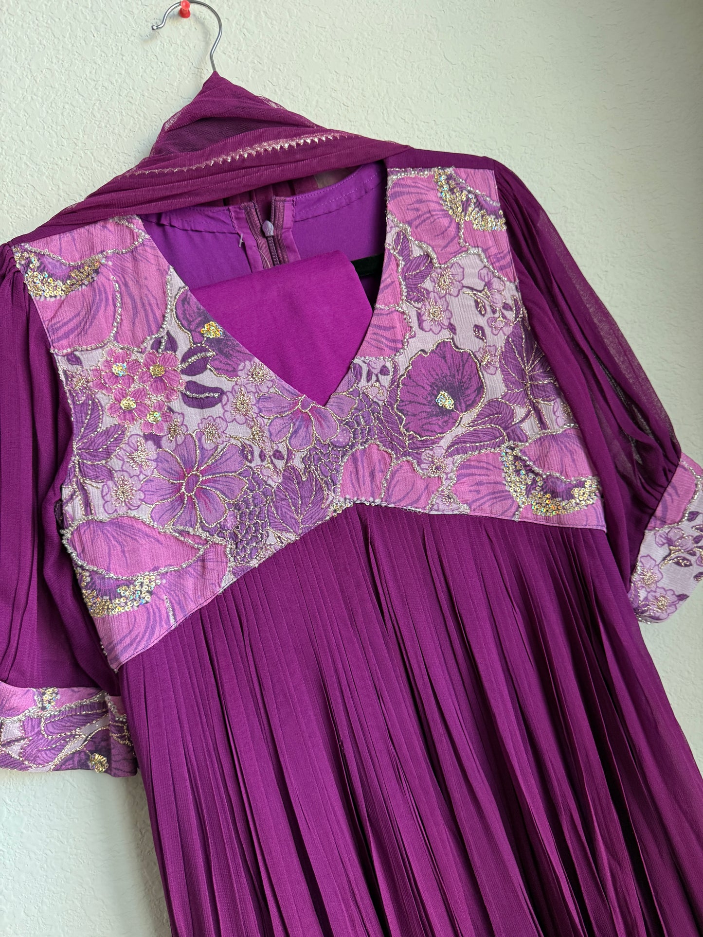 Magenta shade georgette alia cut kurti set with net dupatta