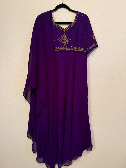 Purple Georgette Kolam Design Anarkali - Top and Dupatta Set